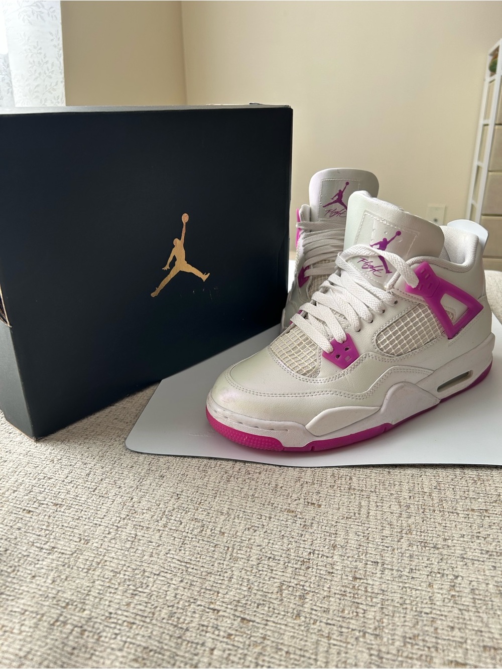 Jordan White and Pink Retro Basketball Sneakers